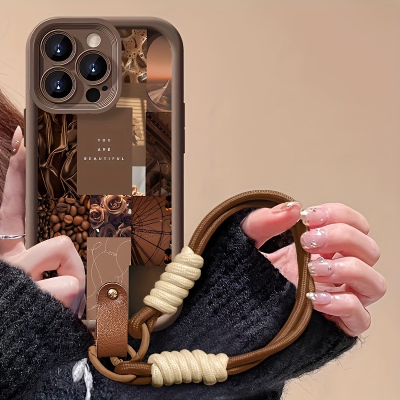3D Printing Iphone - Braune Kaffee-Blumen-Druck-Lanyard-Gurt-Seil-Handyhülle für iPhone 17 16