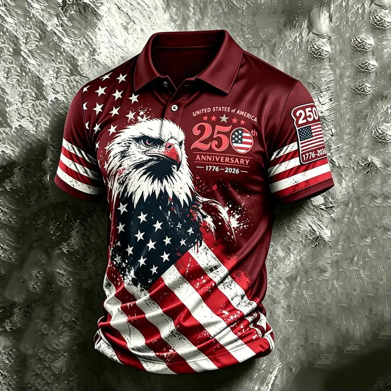 Herren Patriotisches Golf-Polo – 3D Printing Eagle Bewertung und Preis